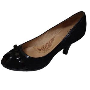 Sofft | Black Leather Suede Peep Toe  3" Pump | Size 9.5 M